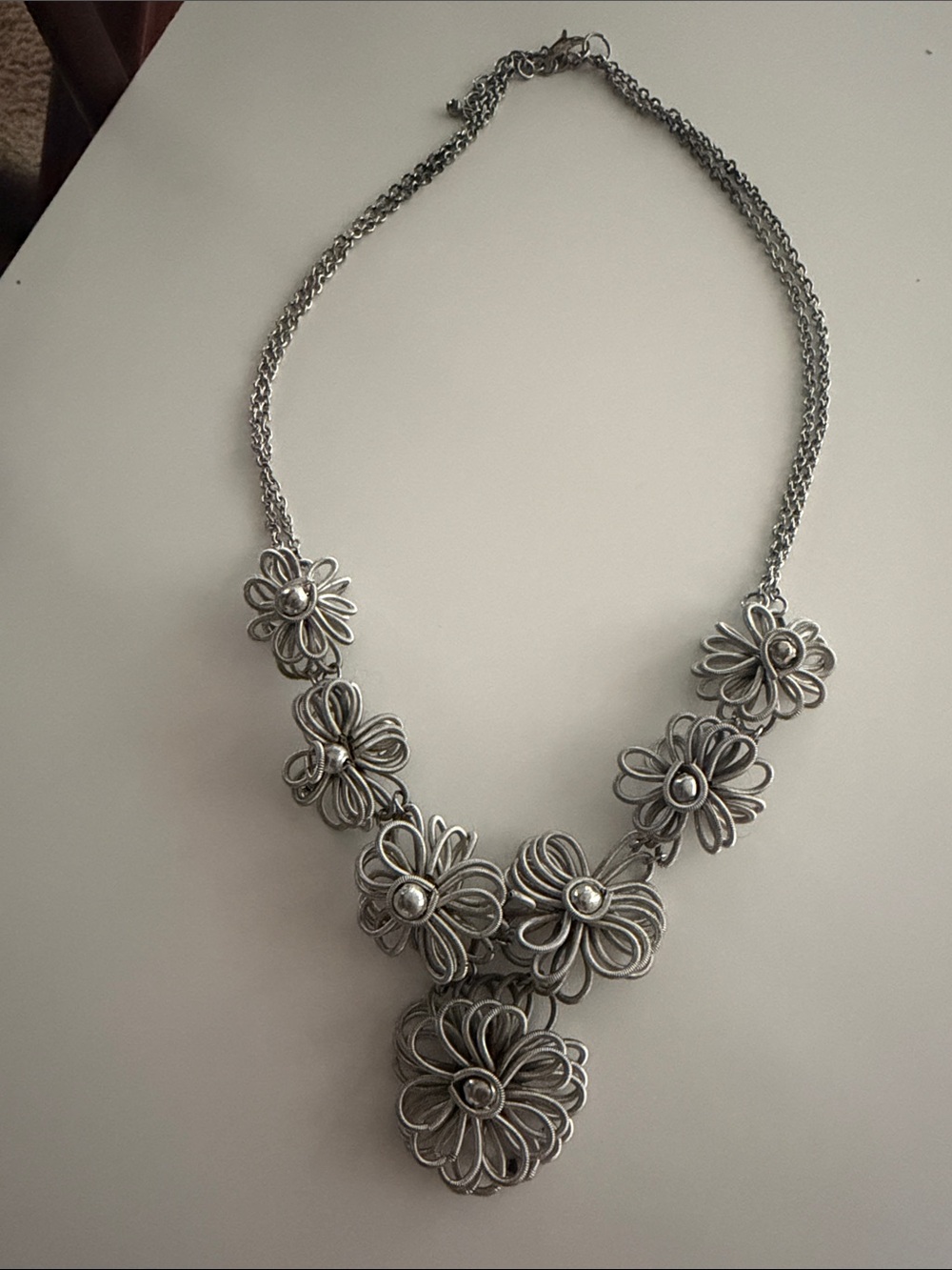 Silver Floral Loop Statement Necklace for Women